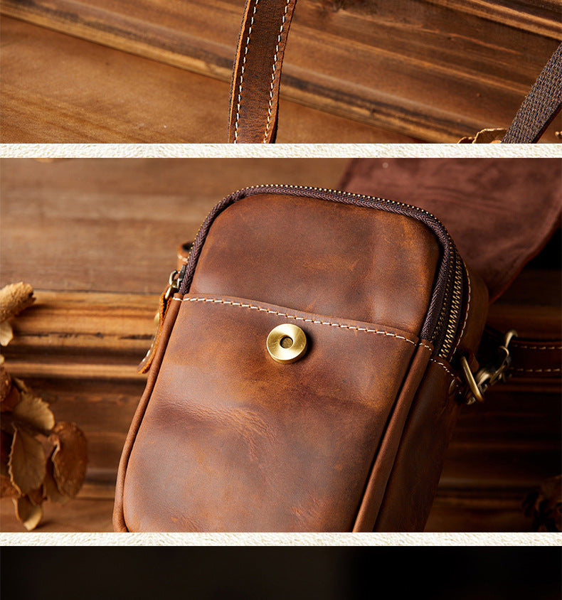 メンズショルダーバッグ オリジナル手作り 牛皮本革製 カジュアル 男性用 斜めがけバッグスマホポーチ