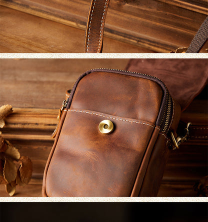メンズショルダーバッグ オリジナル手作り 牛皮本革製 カジュアル 男性用 斜めがけバッグスマホポーチ