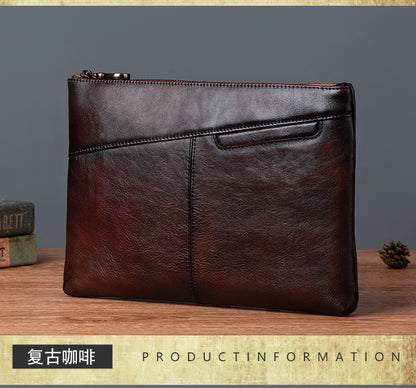 メンズ財布牛革本革製クラッチバッグレトロカジュアル男性用ハンドバッグ