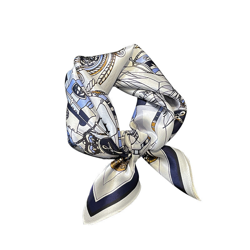 シルクスカーフフレンチレトロシンプルチェーンプリント柄女性エレガント気質ネッカチーフ