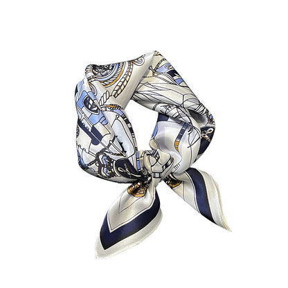 シルクスカーフフレンチレトロシンプルチェーンプリント柄女性エレガント気質ネッカチーフ