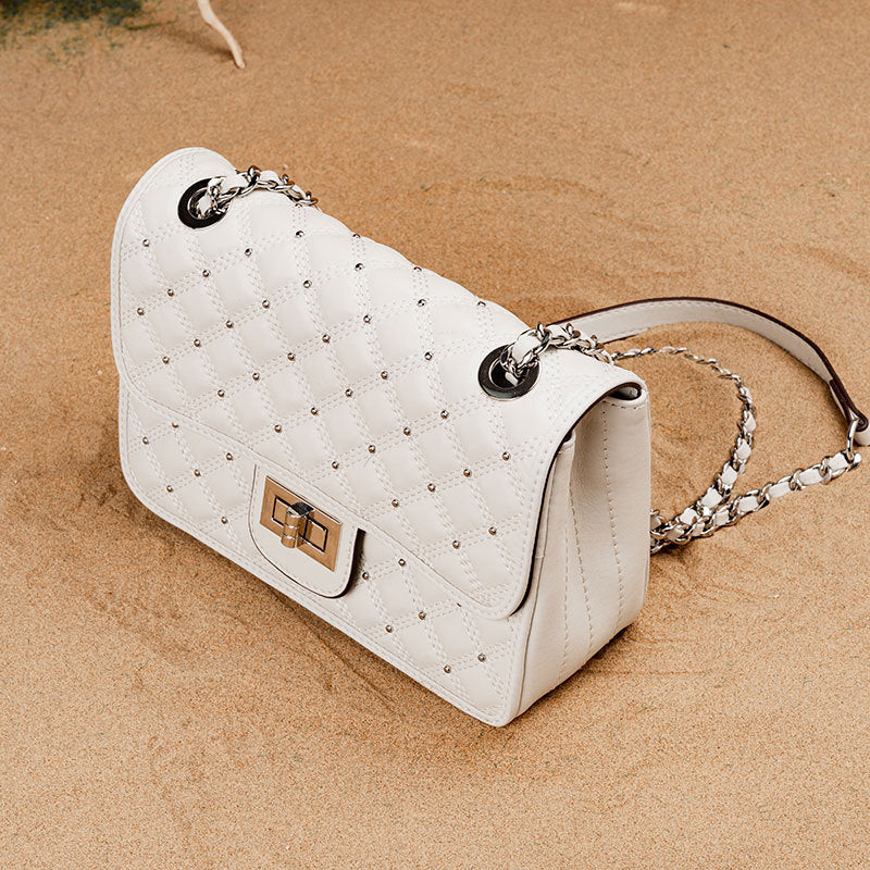 本革レディースバッグチェック柄チェーンバッグスクエアバッグシンプルエレガントショルダーバッグ.ポシェット