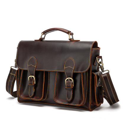 メンズブリーフケースハンドバッグ牛革本革製レトロビジネス男性用パソコンバッグ