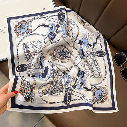 シルクスカーフフレンチレトロシンプルチェーンプリント柄女性エレガント気質ネッカチーフ