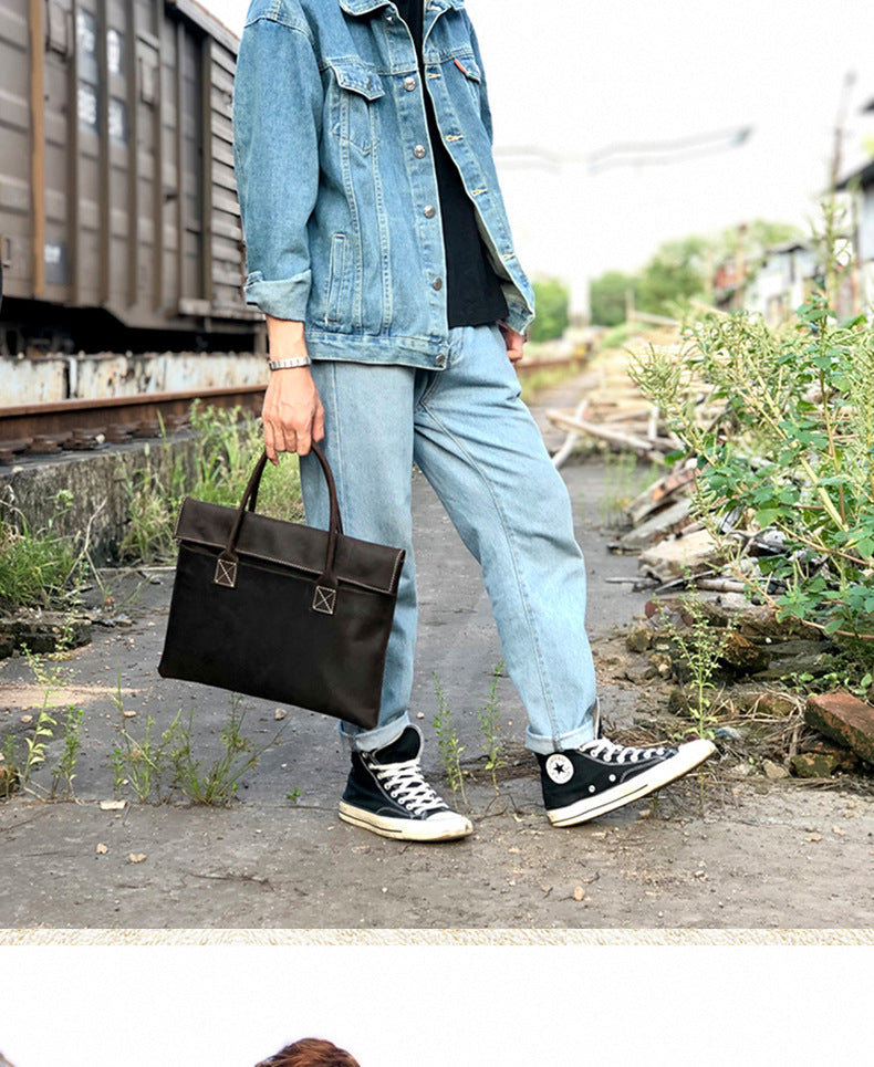 メンズ手提げかばん ハンドバッグ 手作業 韩国ファッション 牛革本革製 カジュアルビジネス用ブリーフケース薄型パソコンバッグ