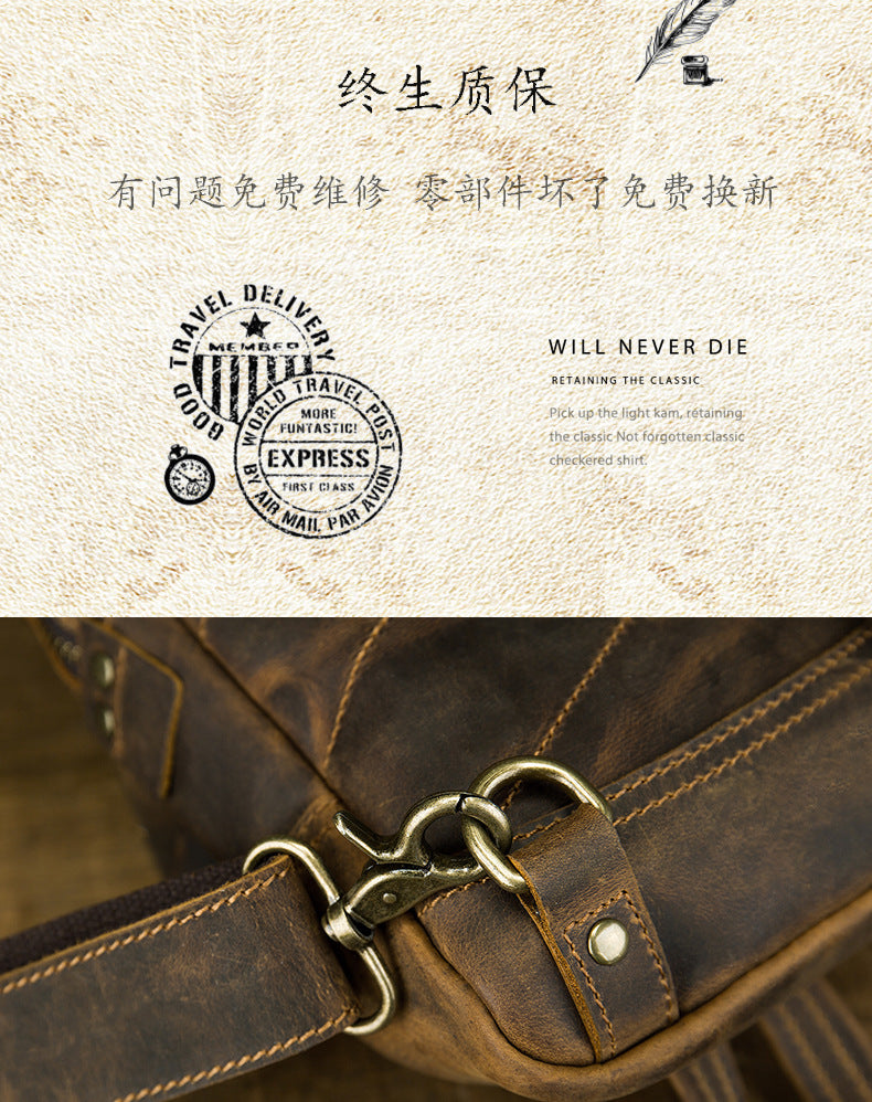 メンズバストバッグ 牛革本革製 手作り カジュアルヴィンテージ個性韩国ファッション男性用斜めがけバッグ