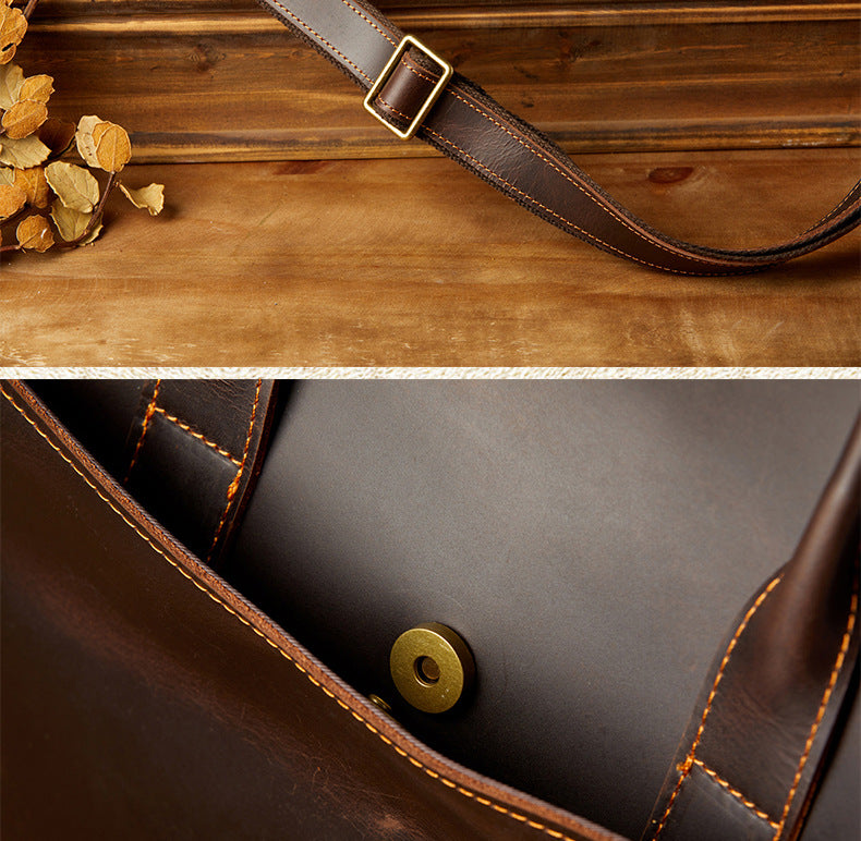 メンズハンドバッグ手提げかばん手作業牛皮本革製クレイジー・ホース斜めがけショルダーバッグ男性用OLビジネスカジュアルブリーフケースパソコンバッグ