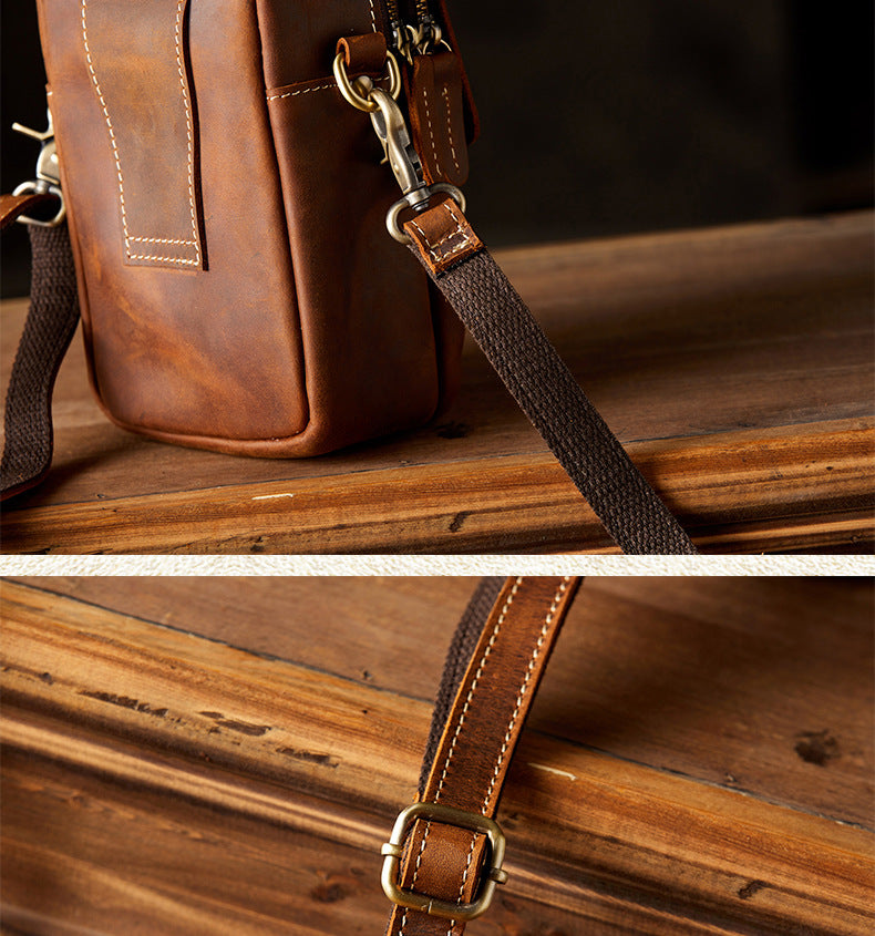 メンズショルダーバッグ オリジナル手作り 牛皮本革製 カジュアル 男性用 斜めがけバッグスマホポーチ