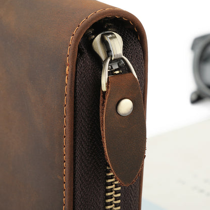 メンズ長財布牛革大容量レトロシンプル男性用ウォレット