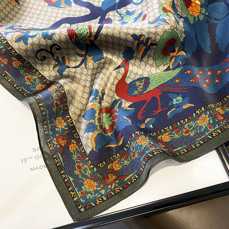 シルクスカーフプリント柄フレンチスカーフ女性薄手日焼け止めエレガント気質ネッカチーフ