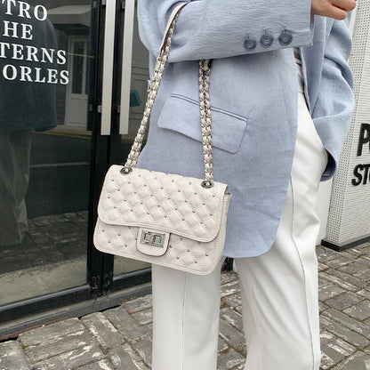 本革レディースバッグチェック柄チェーンバッグスクエアバッグシンプルエレガントショルダーバッグ.ポシェット