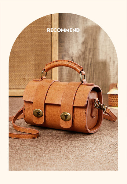 レディースバッグレトロ本革ハンドバッグ円筒バッグ牛革シンプルメッセンジャーバッグ流行ショルダーバッグ.ポシェット