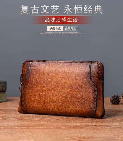 メンズクラッチバッグ牛革本革製レトロカジュアル男性用 バッグ