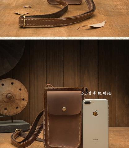 メンズショルダーバッグ 手作り 牛皮本革 クレイジー・ホース 男性用斜めがけバッグ スマホポーチ ウエストポーチ