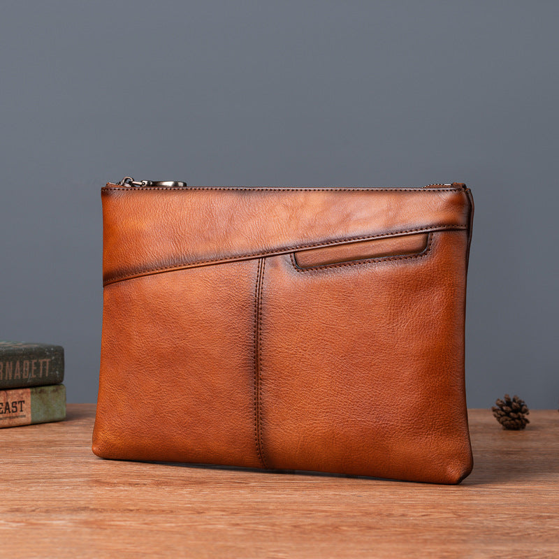 メンズ財布牛革本革製クラッチバッグレトロカジュアル男性用ハンドバッグ