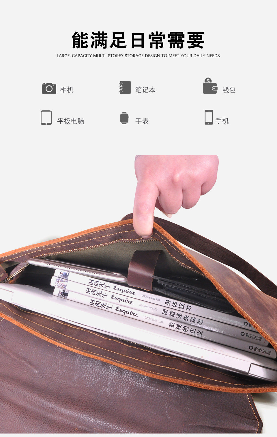 メンズ斜めがけバッグ牛革本革製レトロ男性用ショルダーバッグ