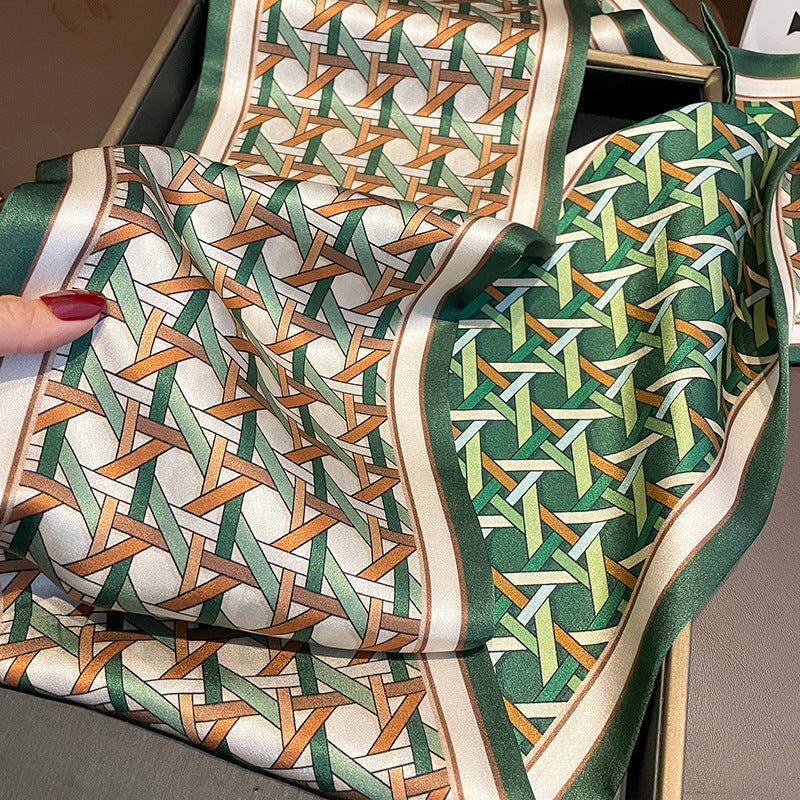 シルクスカーフシンプルな二重二色幾何柄高品質二重リボン気質ネッカチーフ