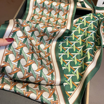 シルクスカーフシンプルな二重二色幾何柄高品質二重リボン気質ネッカチーフ