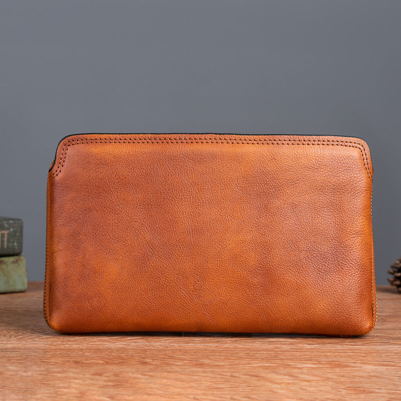 メンズクラッチバッグ牛革本革製実用レトロカジュアル男性バッグ