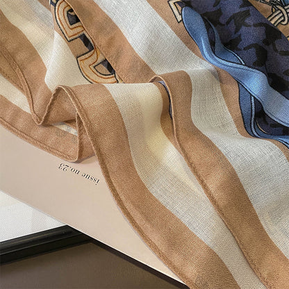 スカーフおしゃれな字母柄チェーンプリント柄綿麻手触りスカーフストール女性