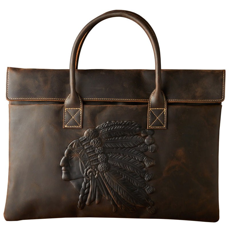 メンズ手提げかばんハンドバッグ手作業牛皮クレイジー・ホース 出張携帯便利ビジネスカジュアル男性用ブリーフケース薄型パソコンバッグ