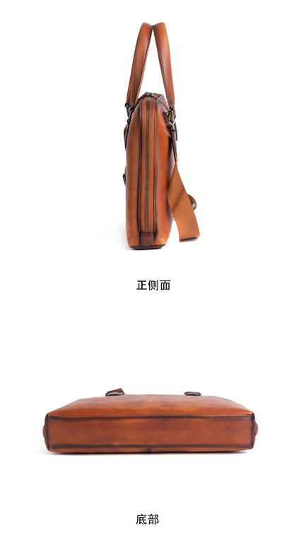 メンズブリーフケース牛革本革製レトロカジュアル男性用斜めがけバッグハンドバッグ