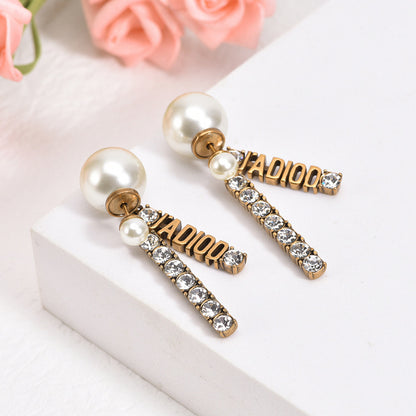 イヤリング大小パール字母柄ファッションロングペンダントピアス
