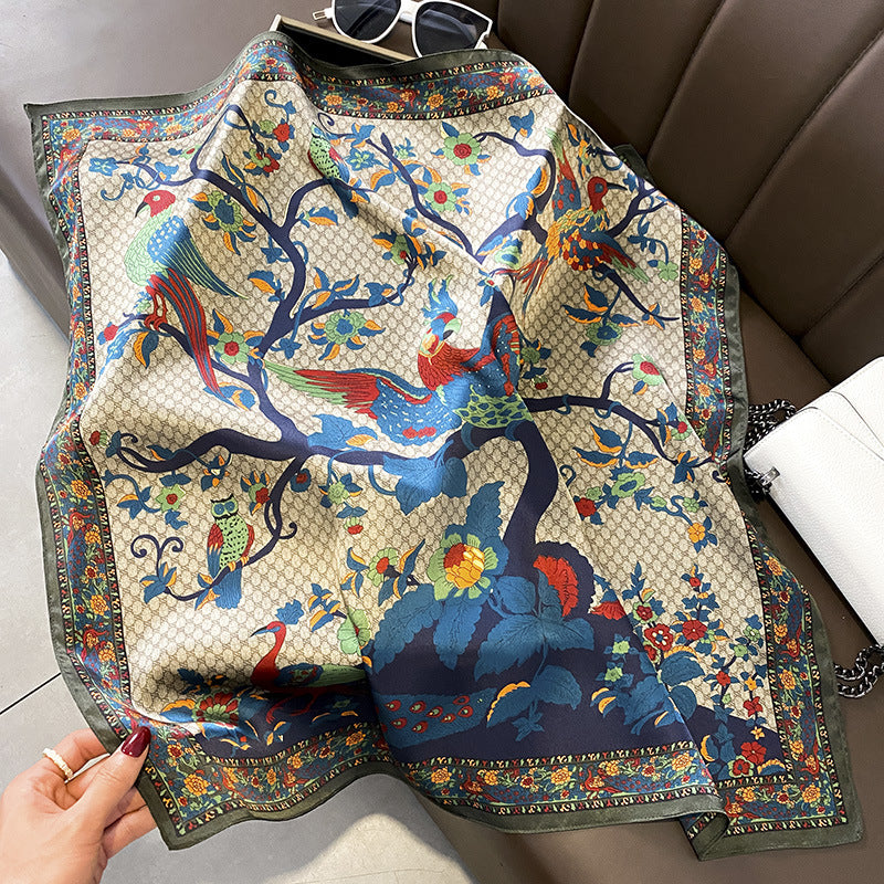 シルクスカーフプリント柄フレンチスカーフ女性薄手日焼け止めエレガント気質ネッカチーフ