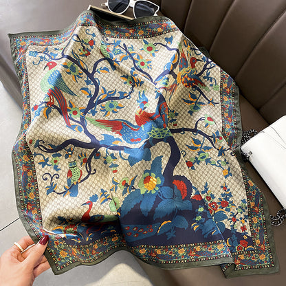 シルクスカーフプリント柄フレンチスカーフ女性薄手日焼け止めエレガント気質ネッカチーフ