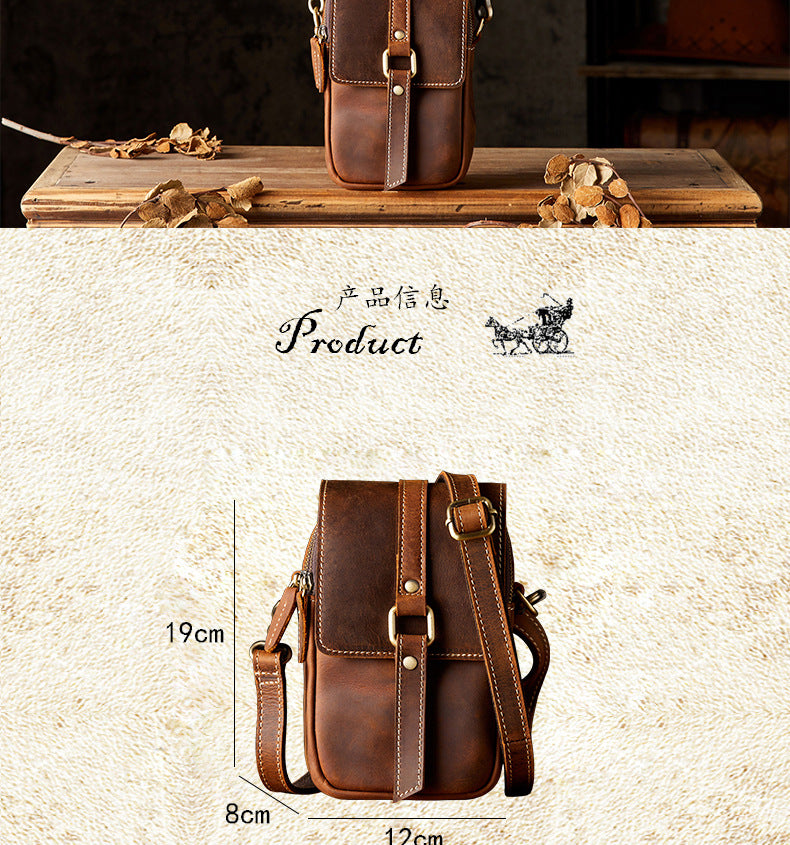 メンズショルダーバッグ オリジナル手作り 牛皮本革製 カジュアル 男性用 斜めがけバッグスマホポーチ