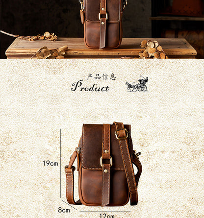 メンズショルダーバッグ オリジナル手作り 牛皮本革製 カジュアル 男性用 斜めがけバッグスマホポーチ