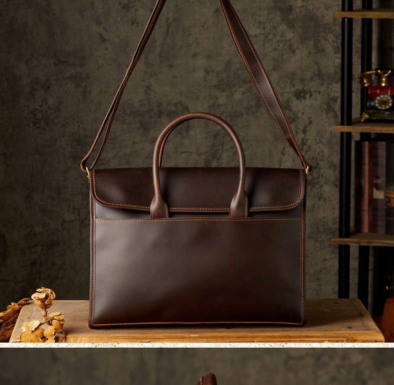 メンズハンドバッグ手提げかばん手作業牛皮本革製クレイジー・ホース斜めがけショルダーバッグ男性用OLビジネスカジュアルブリーフケースパソコンバッグ