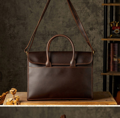 メンズハンドバッグ手提げかばん手作業牛皮本革製クレイジー・ホース斜めがけショルダーバッグ男性用OLビジネスカジュアルブリーフケースパソコンバッグ