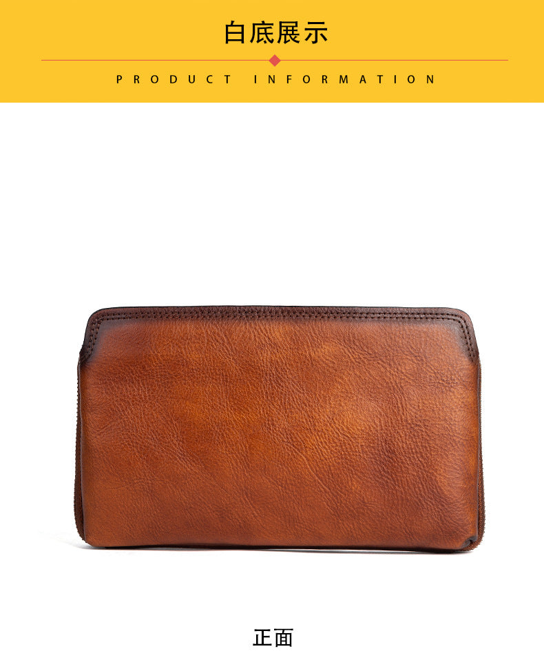 メンズクラッチバッグ牛革本革製実用レトロカジュアル男性バッグ