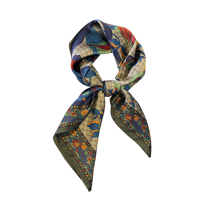 シルクスカーフプリント柄フレンチスカーフ女性薄手日焼け止めエレガント気質ネッカチーフ
