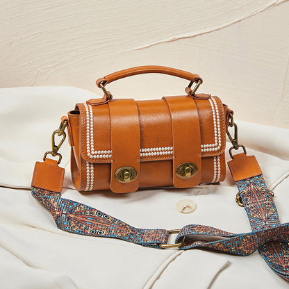 レディースバッグレトロ本革ハンドバッグ円筒バッグ牛革シンプルメッセンジャーバッグ流行ショルダーバッグ.ポシェット