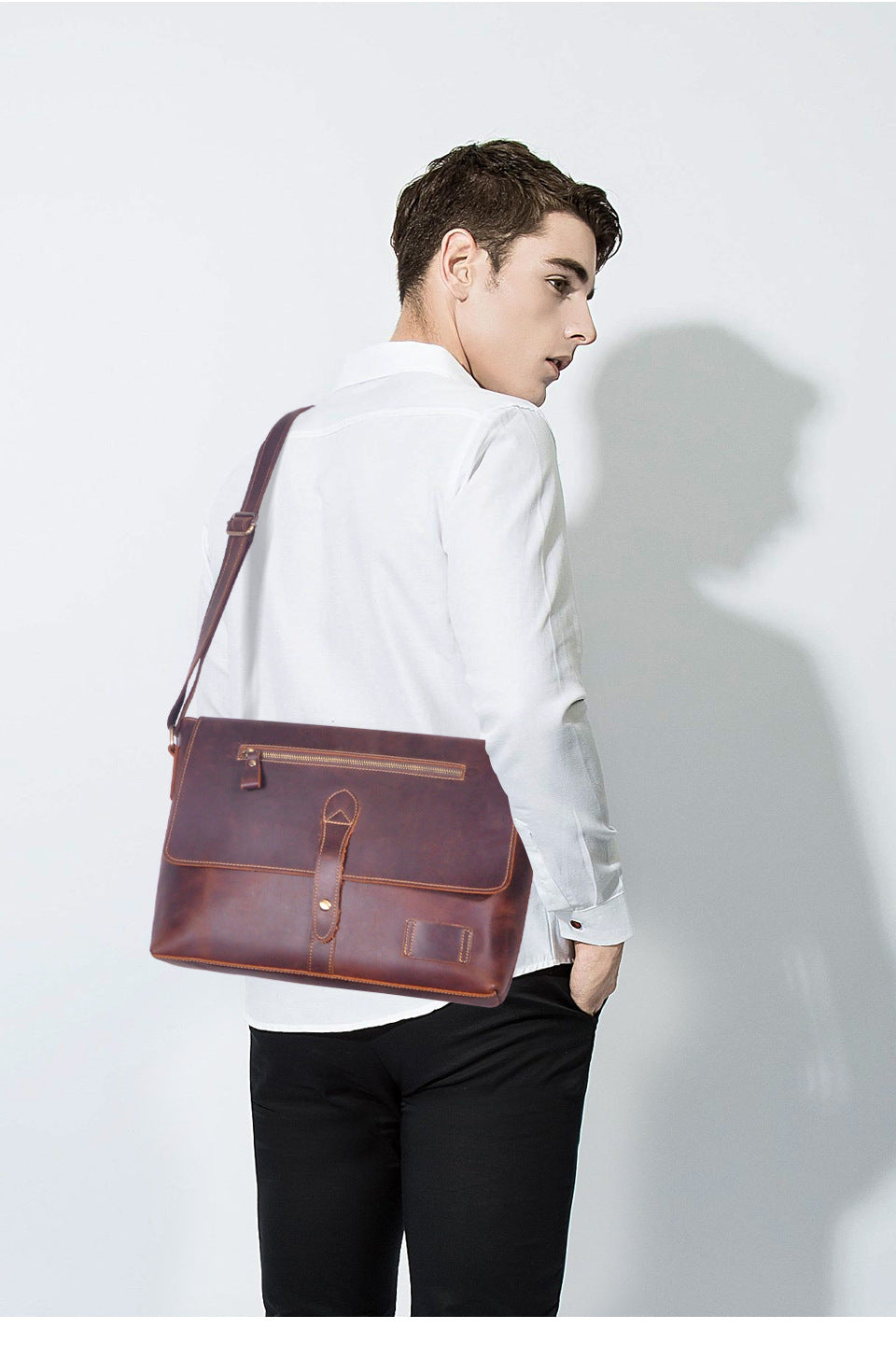 メンズ斜めがけバッグ牛革本革製レトロ男性用ショルダーバッグ