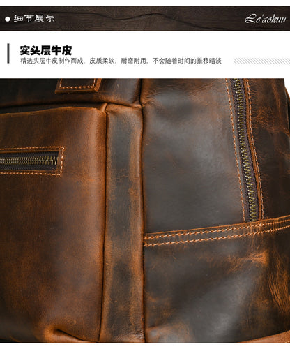 メンズリュック牛革本革製大容量アウトドアカジュアル男性用旅行かばんパソコンバッグ