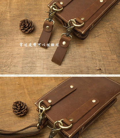 メンズショルダーバッグ 手作り 牛皮本革 クレイジー・ホース 男性用斜めがけバッグ スマホポーチ ウエストポーチ