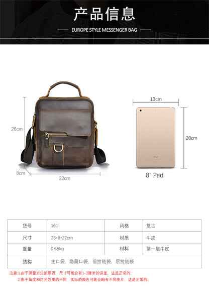 メンズショルダーバッグ牛革本革製レトロアウトドア旅行 男性用斜めがけバッグ