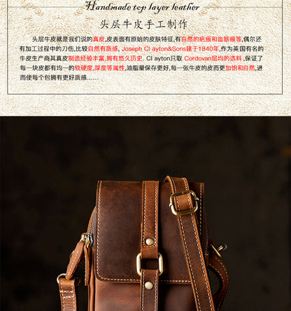 メンズショルダーバッグ オリジナル手作り 牛皮本革製 カジュアル 男性用 斜めがけバッグスマホポーチ
