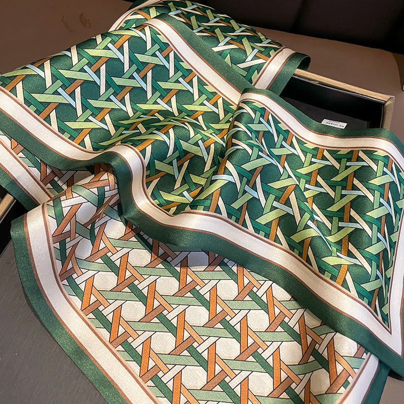 シルクスカーフシンプルな二重二色幾何柄高品質二重リボン気質ネッカチーフ