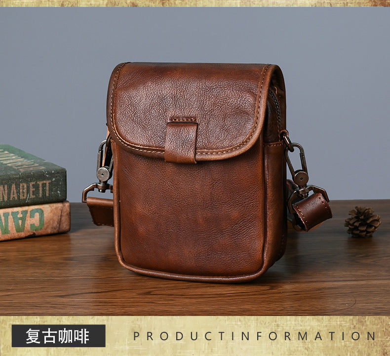 メンズショルダーバッグ牛革本革製レトロカジュアル旅行バッグ男性斜めがけバッグスマホポーチ