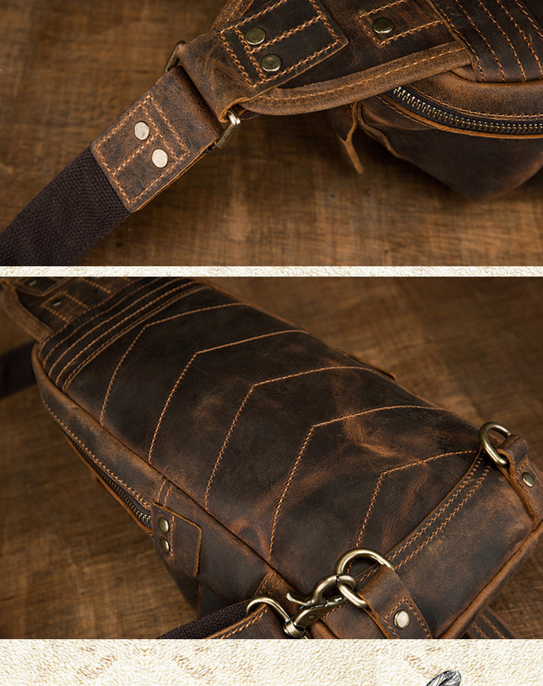 メンズバストバッグ 牛革本革製 手作り カジュアルヴィンテージ個性韩国ファッション男性用斜めがけバッグ