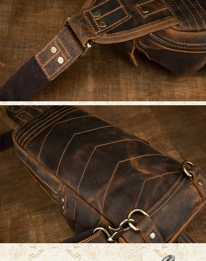 メンズバストバッグ 牛革本革製 手作り カジュアルヴィンテージ個性韩国ファッション男性用斜めがけバッグ