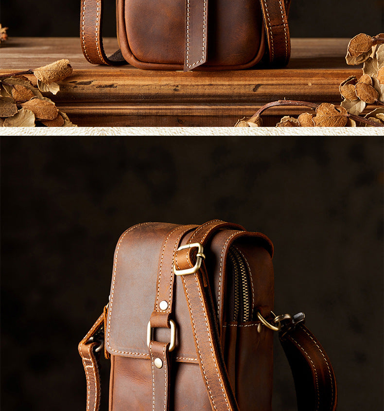 メンズショルダーバッグ オリジナル手作り 牛皮本革製 カジュアル 男性用 斜めがけバッグスマホポーチ