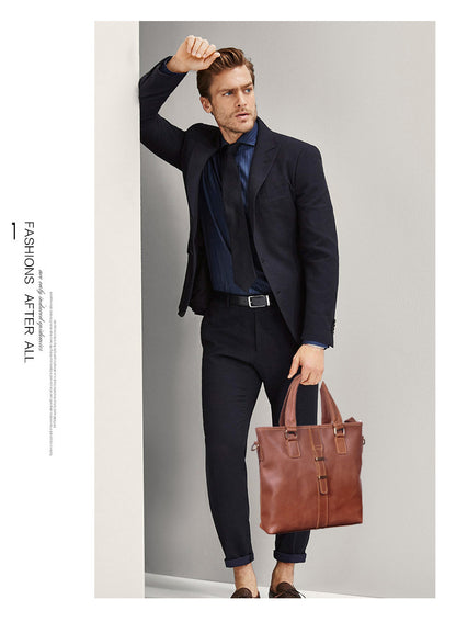 メンズブリーフケースショルダーバッグレトロビジネスハンドバッグ牛革本革製男性パソコンバッグ