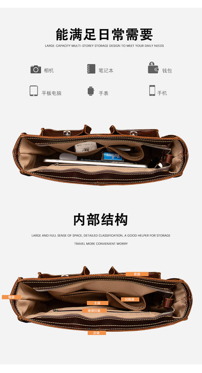 メンズブリーフケースハンドバッグ牛革本革製レトロビジネス男性用パソコンバッグ