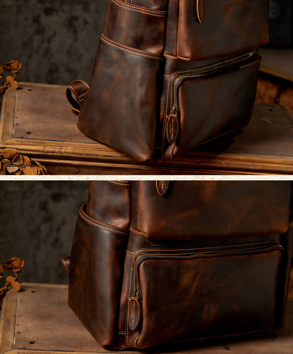 メンズリュック手作り牛革本革製クレイジー・ホースレトロ大容量 パソコンバッグカジュアルファッション出張旅行かばん