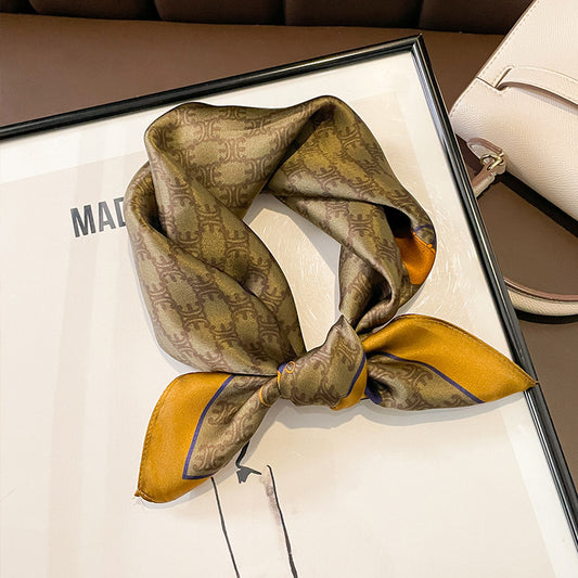 シルクのスカーフプリント柄薄手でレトロなシルクシルクミニスカーフ何とでも合う気質スカーフ